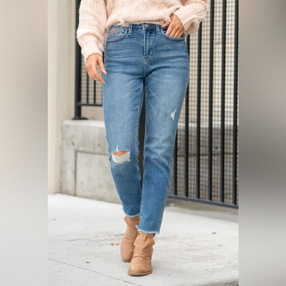 Judy Blue Jeans Boyfriend Fit Stretch High Rise Rowdy Western Preppy School 1/25 - Picture 1 of 16